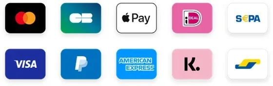 Moyens de paiement acceptés : Visa, Mastercard, CB, PayPal, Apple Pay, American Express, iDEAL, SEPA
